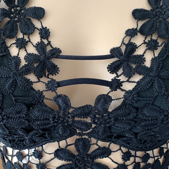 Black lace bra top crop bustier bralette flower cami - Picture 7 of 12
